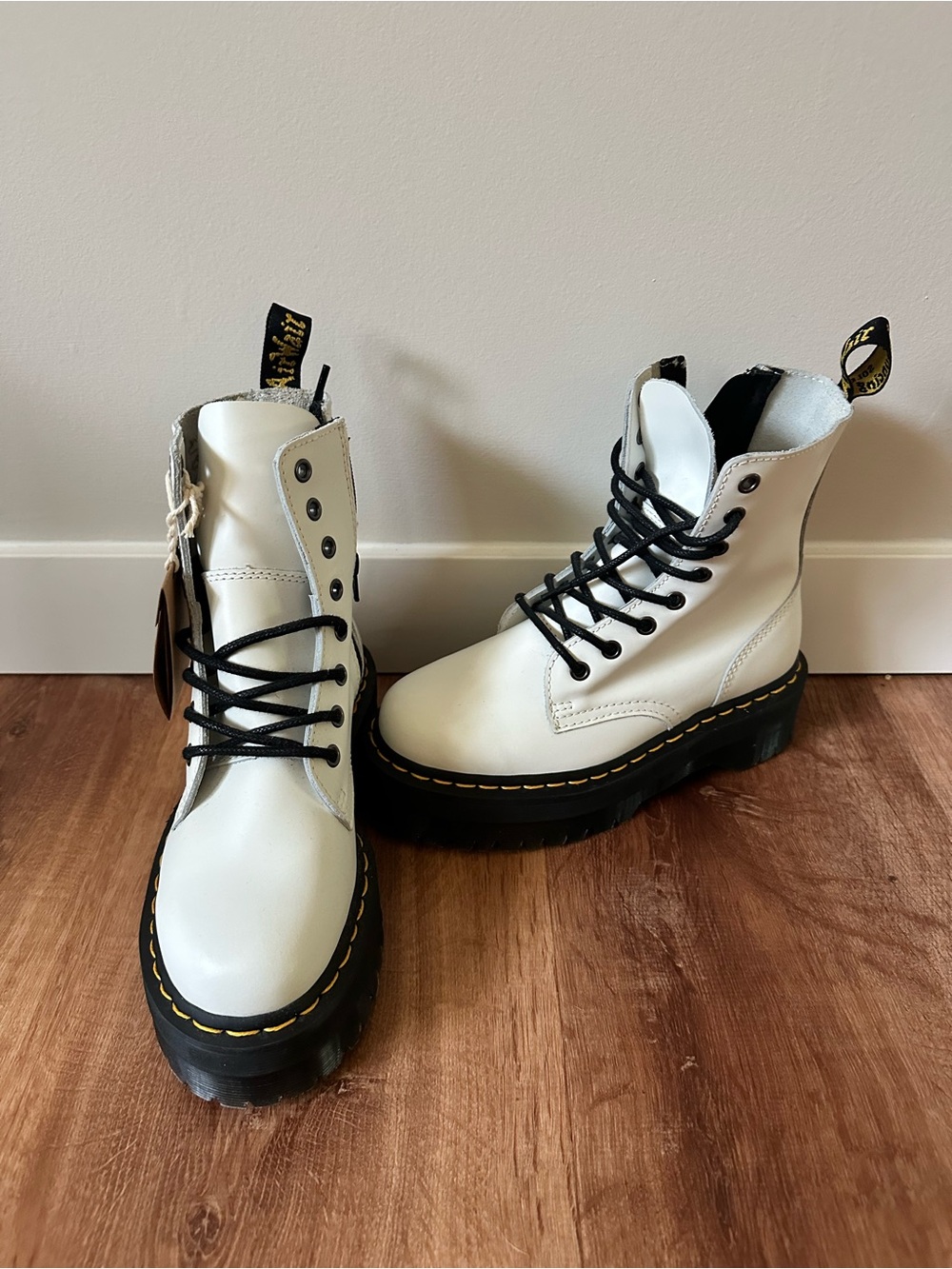 Dr. Martens White Leather Platform Lace-Up Boots with Black Sole - Picture 7 of 7